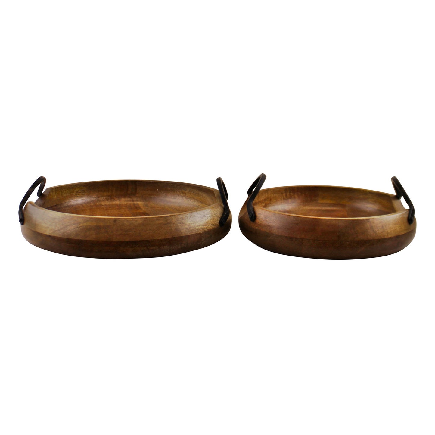 Set Of 2 Mango Wood Bowls With Metal Handles