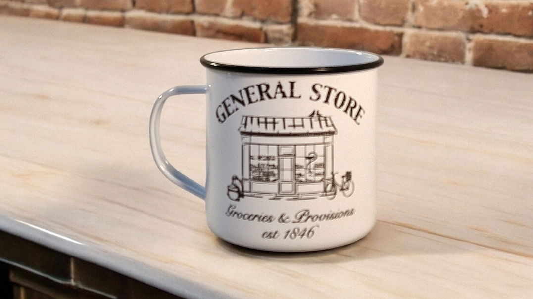 White General Store Tin Mug