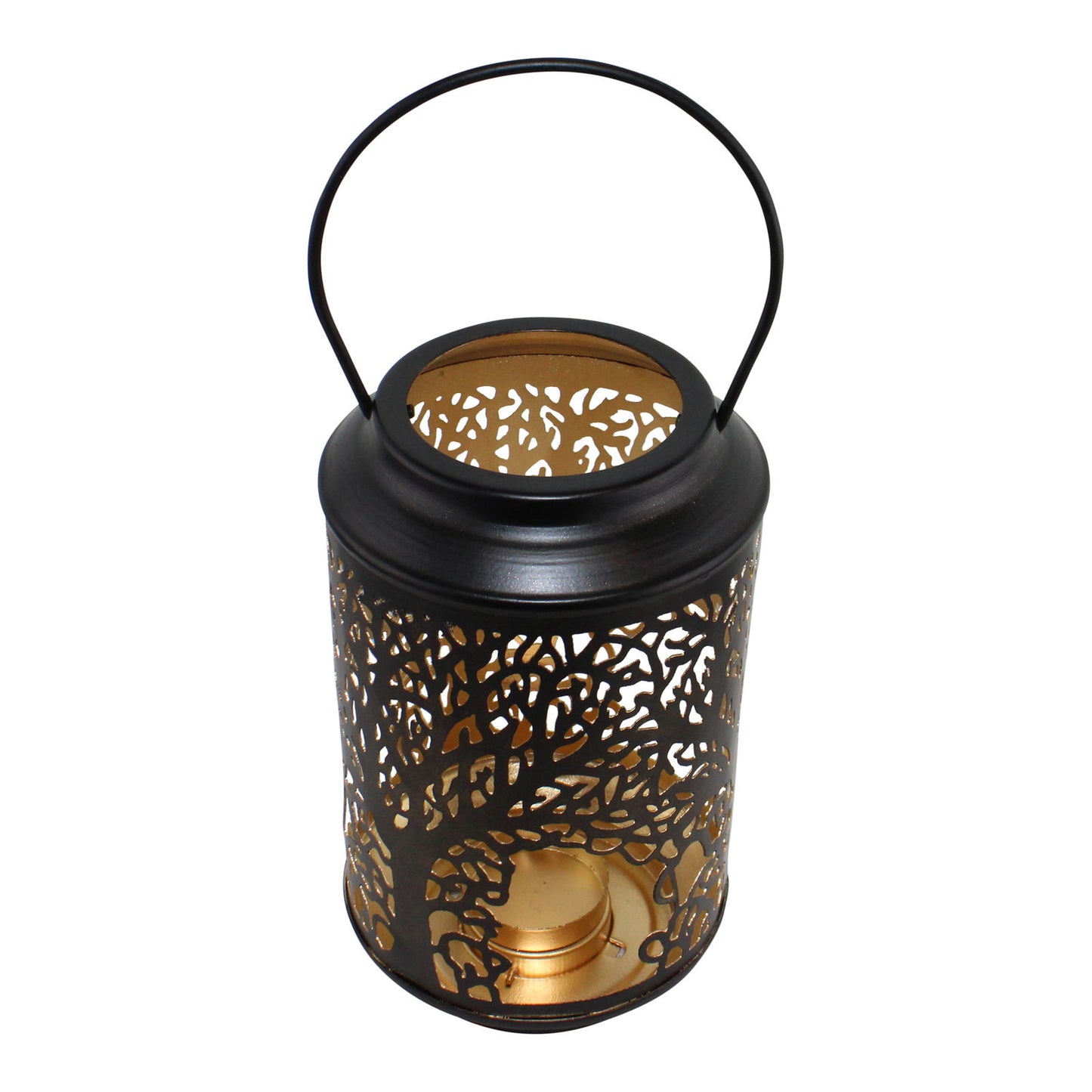 Small Tree Of Life Cutout Design Black Candle Lantern