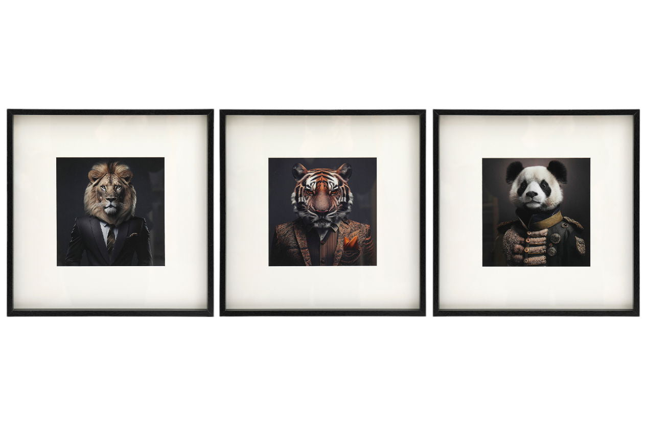 Set of 3 Jungle Animal Head Prints Picture Art 40x40cm