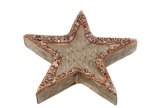 Copper Embellished Wooden Star Bowl