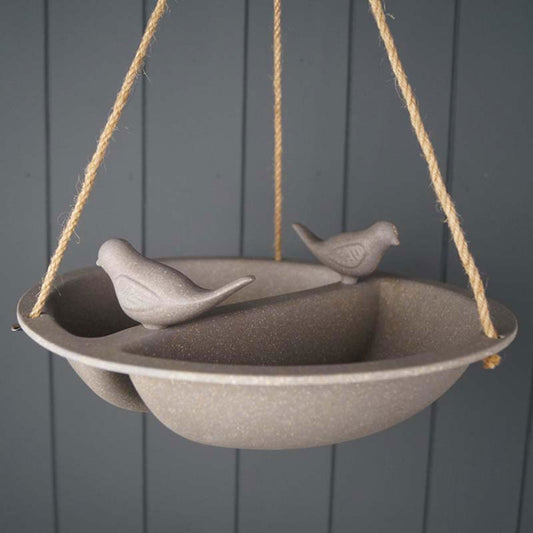 Earthy Straw Hanging Bird Bath and Feeder (27cm)